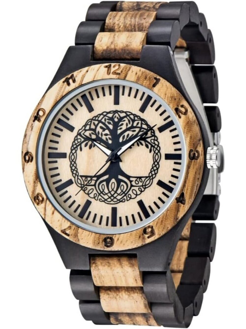 Men's Black Tree 100% Manual Retro Wrist Analog Quartz Handmade Wooden Watch